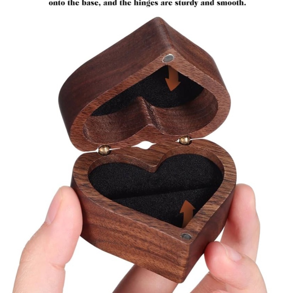 Heart shaped wooden ring box